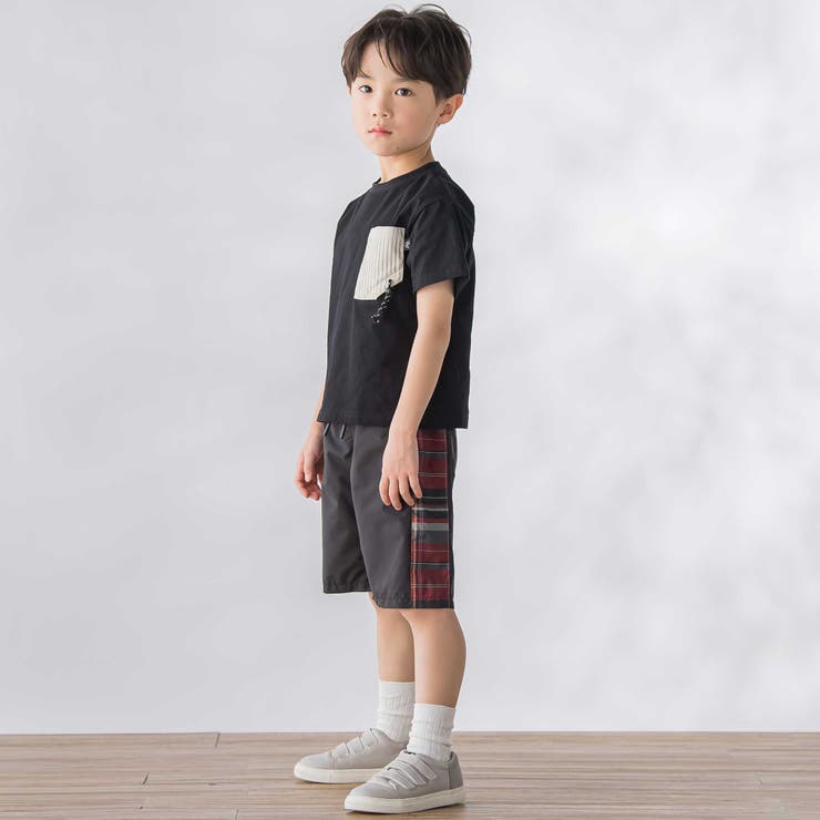 【お揃い】タフタ+チェック切り替えハーフパンツ(95~150cm) | BeBe Petits Pois Vert | 詳細画像6 