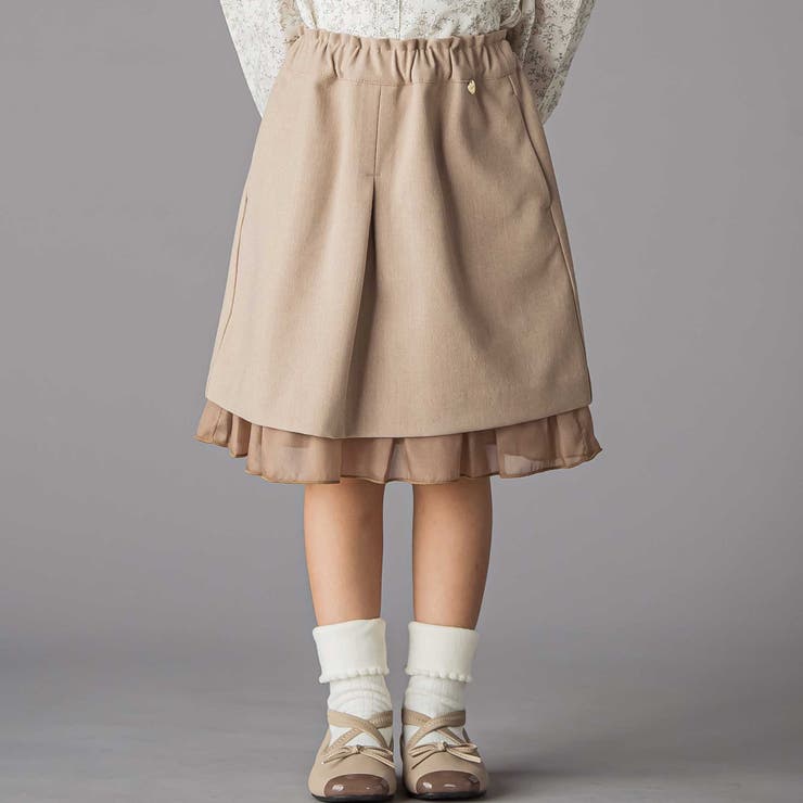 ベージュ | センタープリーツラメオーガンジー切り替えスカート(100~160cm) | BeBe Petits Pois Vert