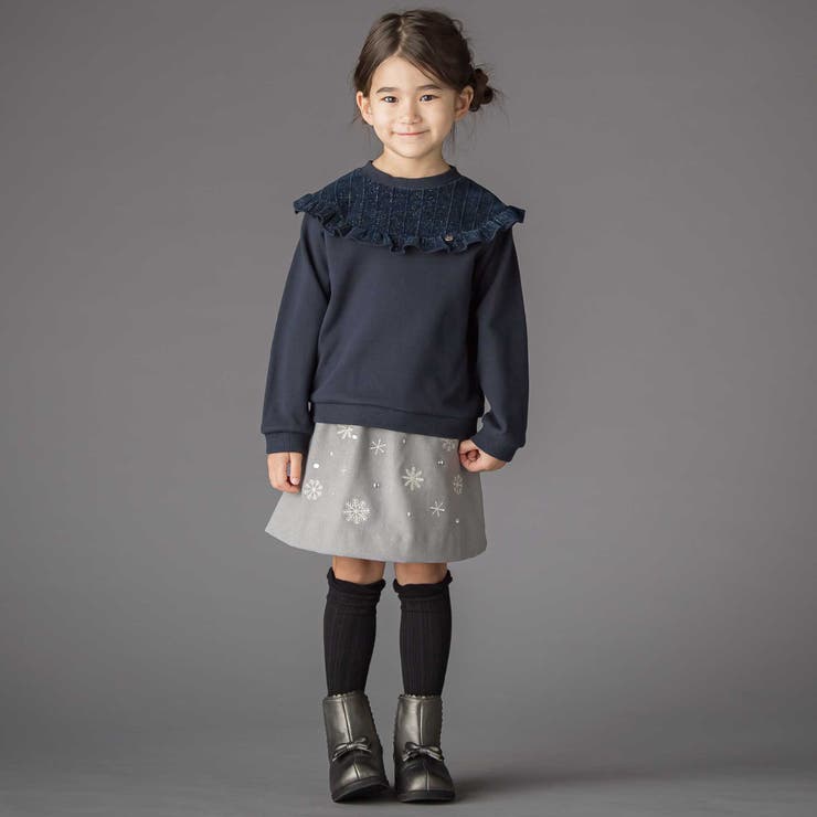 雪刺しゅう+ラインストーンスカート(100~150cm) | BeBe Petits Pois Vert | 詳細画像4 