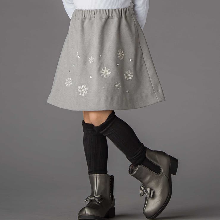 グレー | 雪刺しゅう+ラインストーンスカート(100~150cm) | BeBe Petits Pois Vert