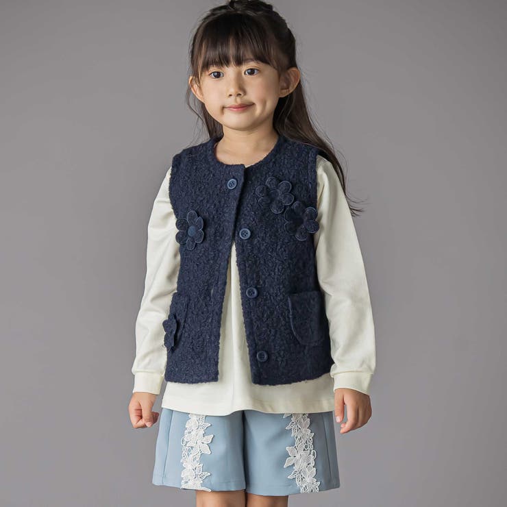 花モチーフシープボアベスト(95~150cm) | BeBe Petits Pois Vert | 詳細画像7 