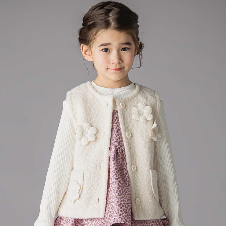オフホワイト | 花モチーフシープボアベスト(95~150cm) | BeBe Petits Pois Vert