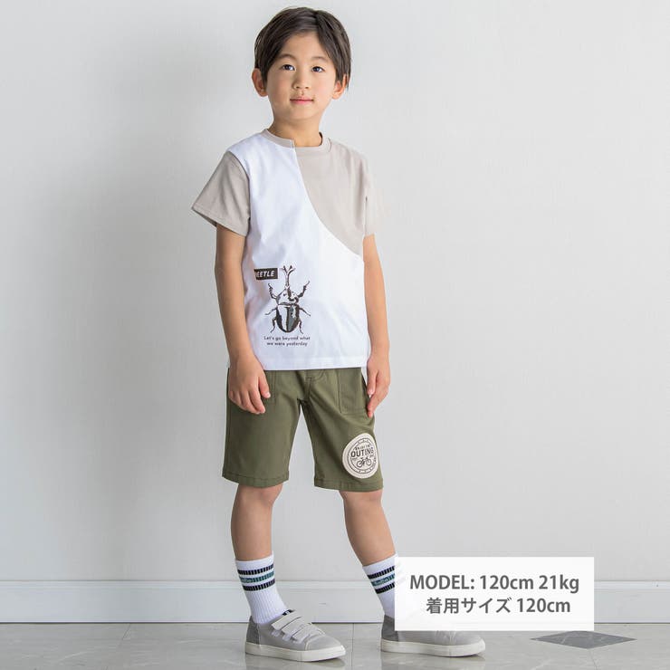 配色切り替えビートルプリントTシャツ(95~150cm)