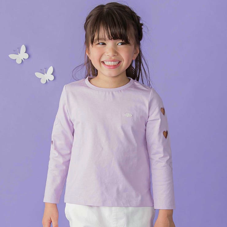 ハートくり抜き刺しゅう長袖Tシャツ(95~160cm) | BeBe Petits Pois Vert | 詳細画像1 