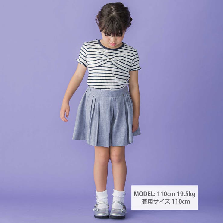 リブボーダーリボンポイントTシャツ(95~150cm) | BeBe Petits Pois Vert | 詳細画像2 