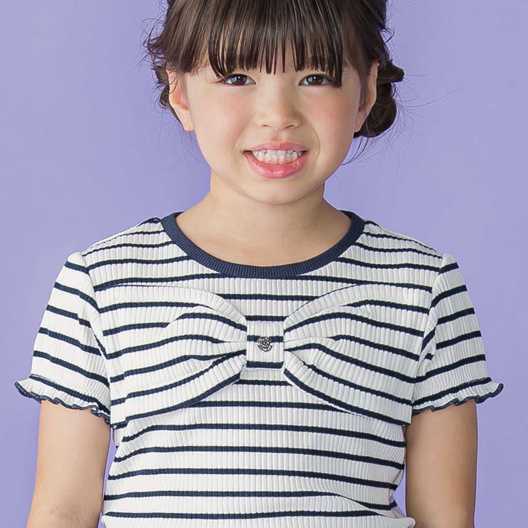 リブボーダーリボンポイントTシャツ(95~150cm) | BeBe Petits Pois Vert | 詳細画像3 