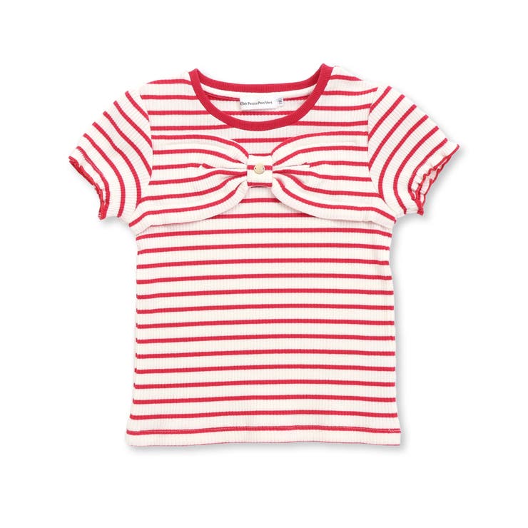 レッド系 | リブボーダーリボンポイントTシャツ(95~150cm) | BeBe Petits Pois Vert