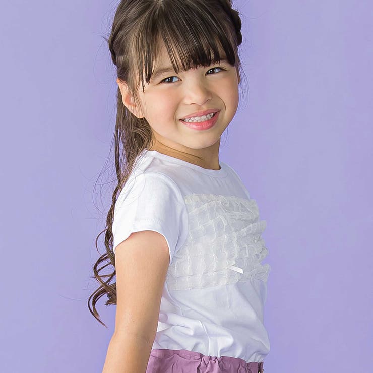 チュールリボン切り替え天竺半袖Tシャツ(95~150cm) | BeBe Petits Pois Vert | 詳細画像4 