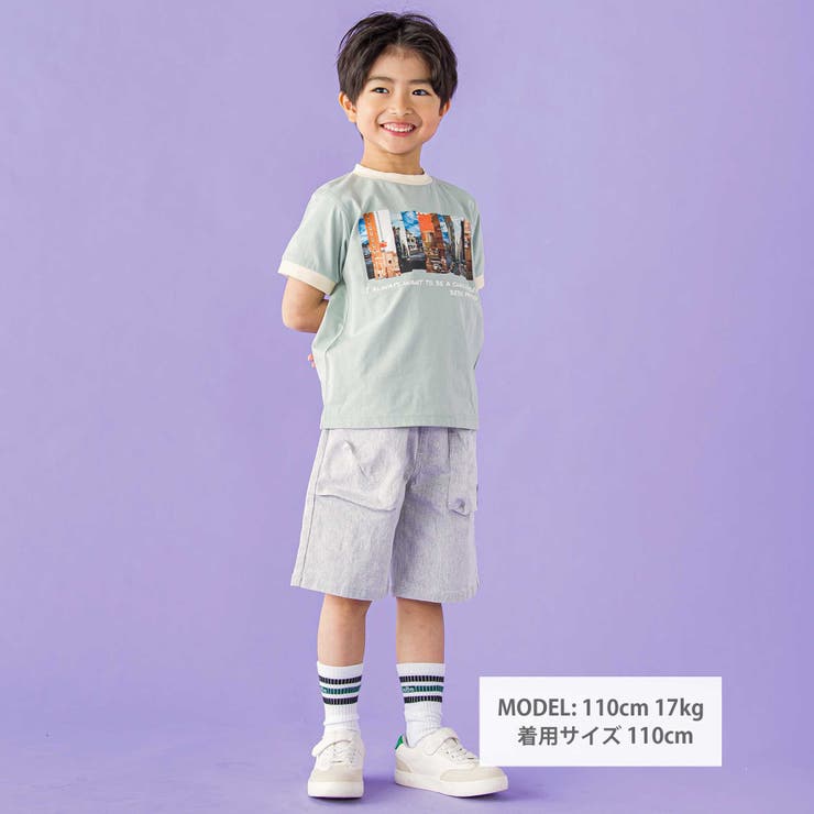 フォトプリント天竺配色半袖リンガーTシャツ(95~150cm) | BeBe Petits Pois Vert | 詳細画像2 