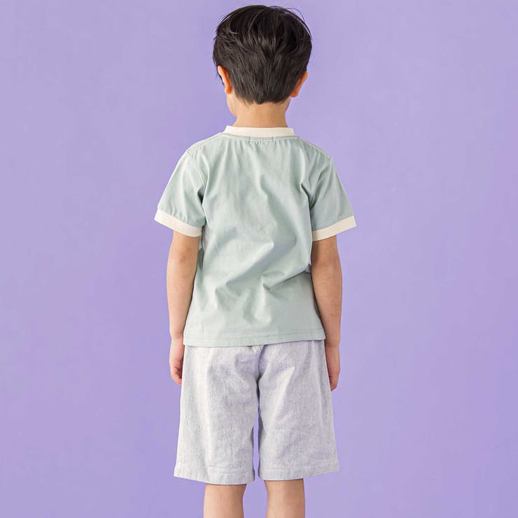 フォトプリント天竺配色半袖リンガーTシャツ(95~150cm) | BeBe Petits Pois Vert | 詳細画像4 