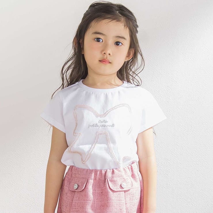 リボンモチーフ天竺Tシャツ(95~150cm)[品番：BEBK0011173]｜BeBe