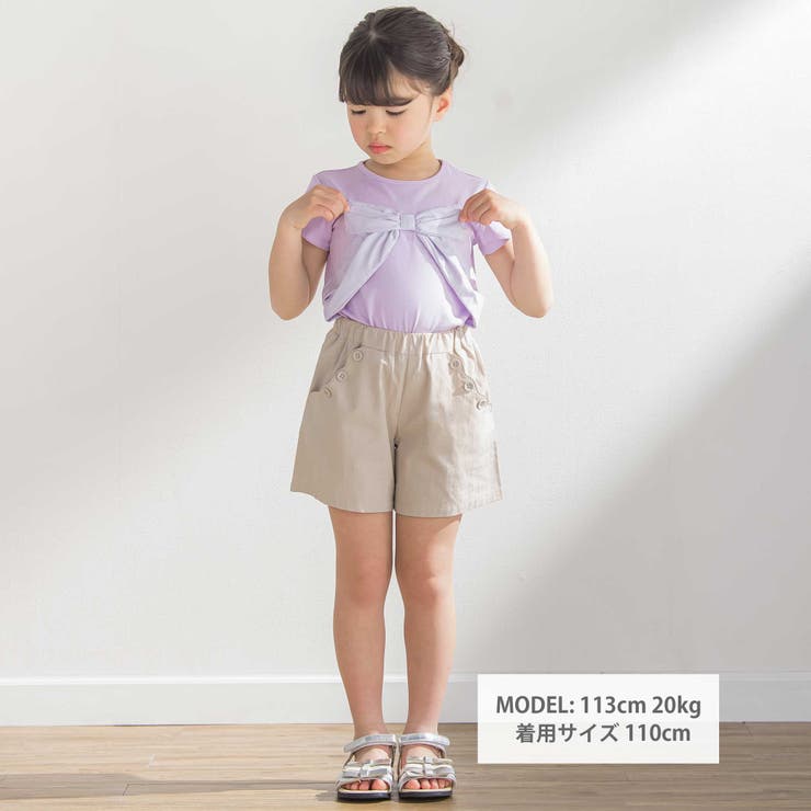 サテン風配色リボンモチーフ半袖Tシャツ(95~150cm) | BeBe Petits Pois Vert | 詳細画像2 