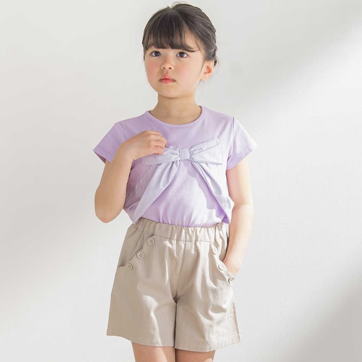 サテン風配色リボンモチーフ半袖Tシャツ(95~150cm) | BeBe Petits Pois Vert | 詳細画像3 