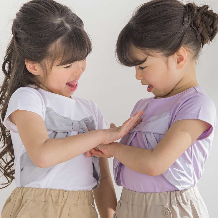 サテン風配色リボンモチーフ半袖Tシャツ(95~150cm) | BeBe Petits Pois Vert | 詳細画像7 