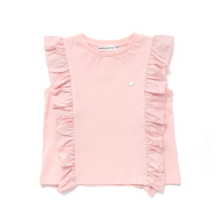 ピンク | 花柄シースルーフリルノースリーブTシャツ(95~150cm) | BeBe Petits Pois Vert