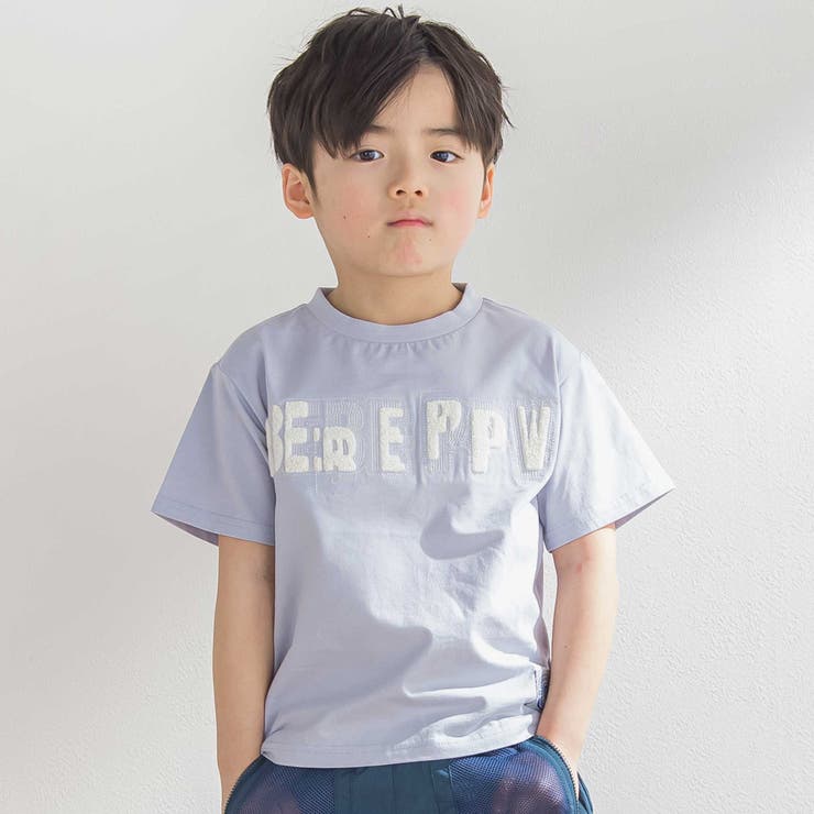 ブルー | ステッチ＆サガラ刺しゅうロゴ半袖Tシャツ(95~150cm) | BeBe Petits Pois Vert