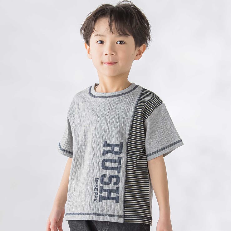 グレー系 | 異素材切り替え半袖Tシャツ(95~160cm) | BeBe Petits Pois Vert