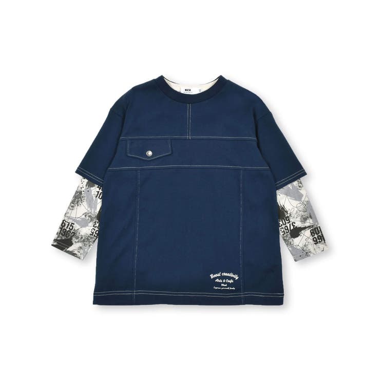 ネイビー系 | 胸ポケットTシャツ＋ペンキ柄Tシャツセット(100~160cm) | WASK