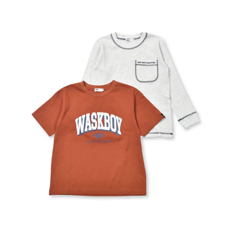 天竺カレッジロゴTシャツ＋ワッフルロングTセット(100~160cm