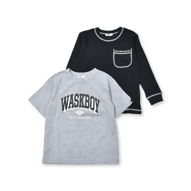 天竺カレッジロゴTシャツ＋ワッフルロングTセット(100~160cm
