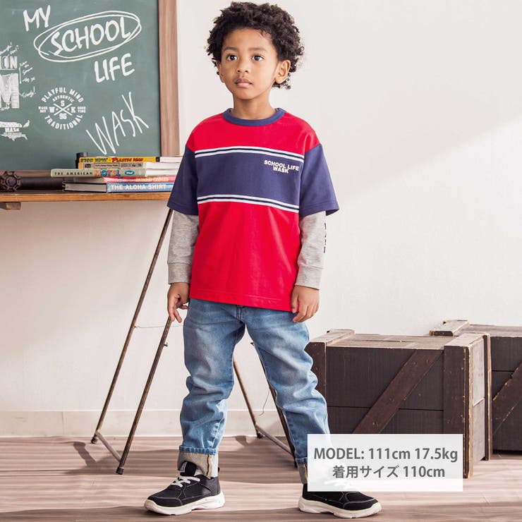 バイカラーミニ裏毛Tシャツ＋天竺ロゴプリントロンT セット(100~160cm) | WASK | 詳細画像2 