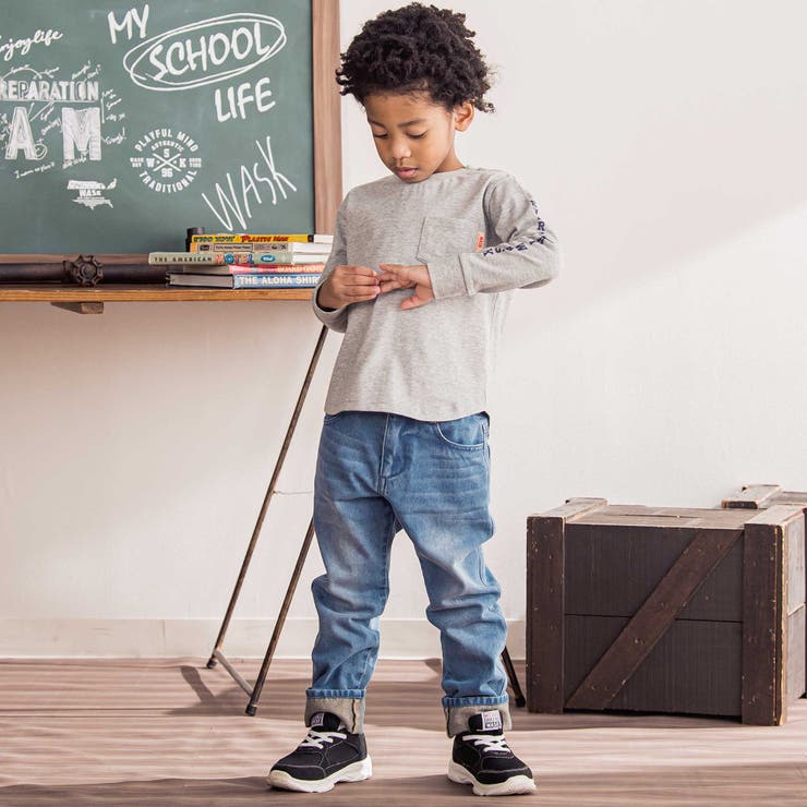 バイカラーミニ裏毛Tシャツ＋天竺ロゴプリントロンT セット(100~160cm) | WASK | 詳細画像3 