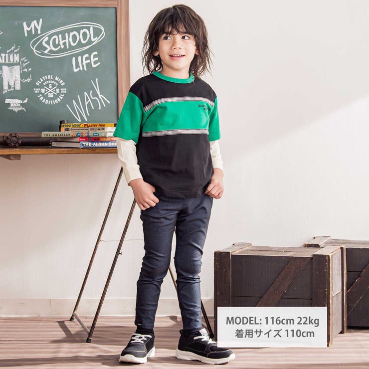 バイカラーミニ裏毛Tシャツ＋天竺ロゴプリントロンT セット(100~160cm) | WASK | 詳細画像5 