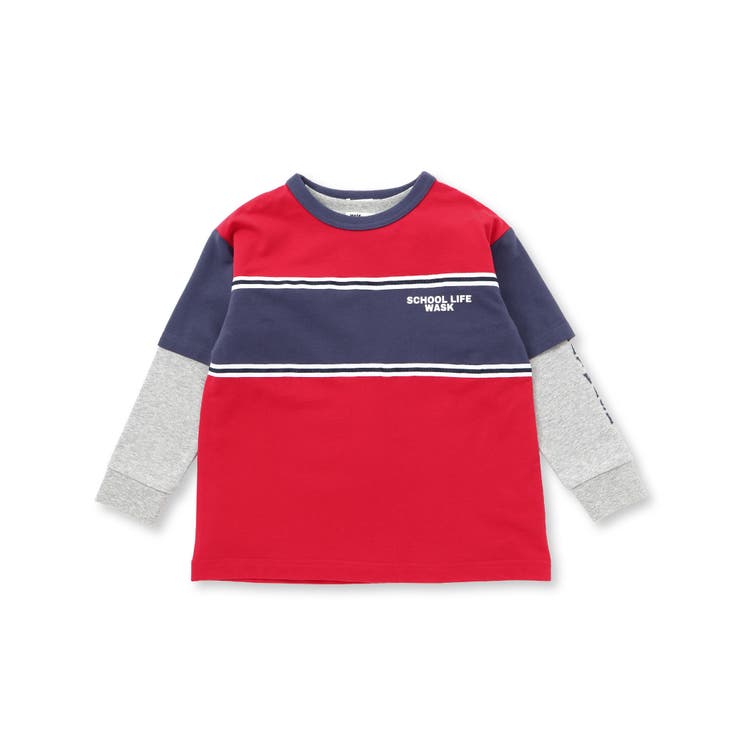 3色 Tシャツ バイカラー Fake two-piece short sleeve バイカラーミニ裏毛Tシャツ+天竺ロゴプリントロンT セット[品番