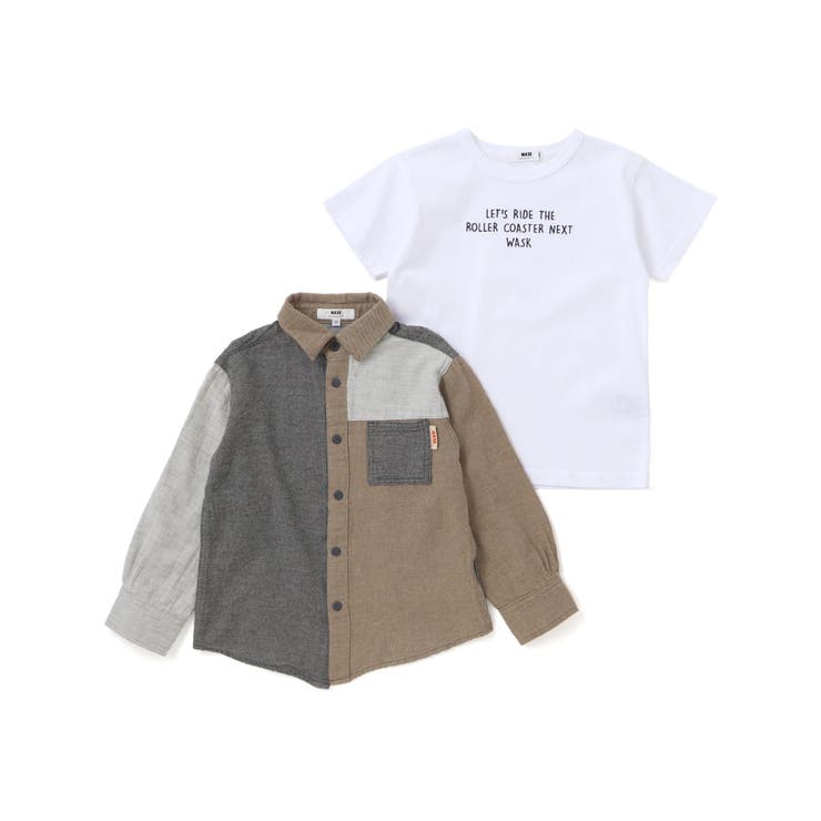 カラフル袖シャツ＆ロゴプリント半袖Tシャツ(100~160cm) | WASK | 詳細画像5 