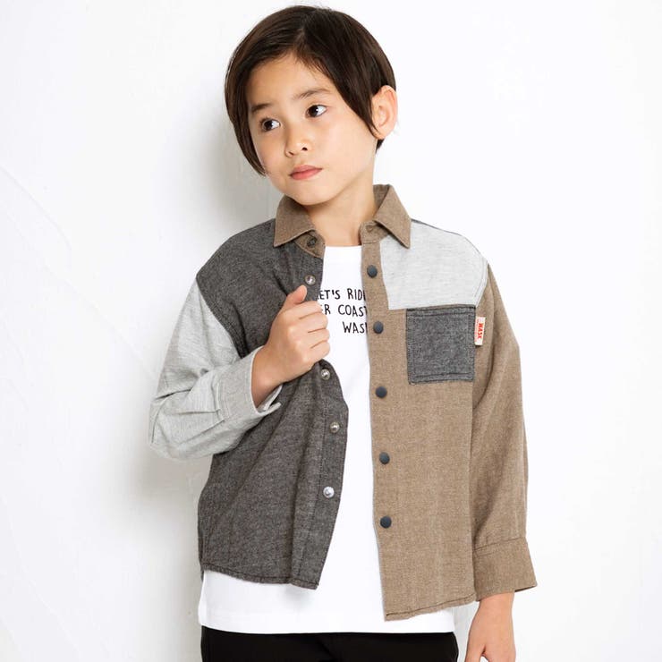 ブラック系 | カラフル袖シャツ＆ロゴプリント半袖Tシャツ(100~160cm) | WASK