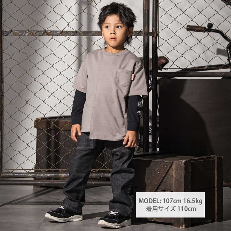 アシンメトリー重ね着風BIGミニ裏毛＆ロングTシャツセット(110~160cm) | WASK | 詳細画像3 