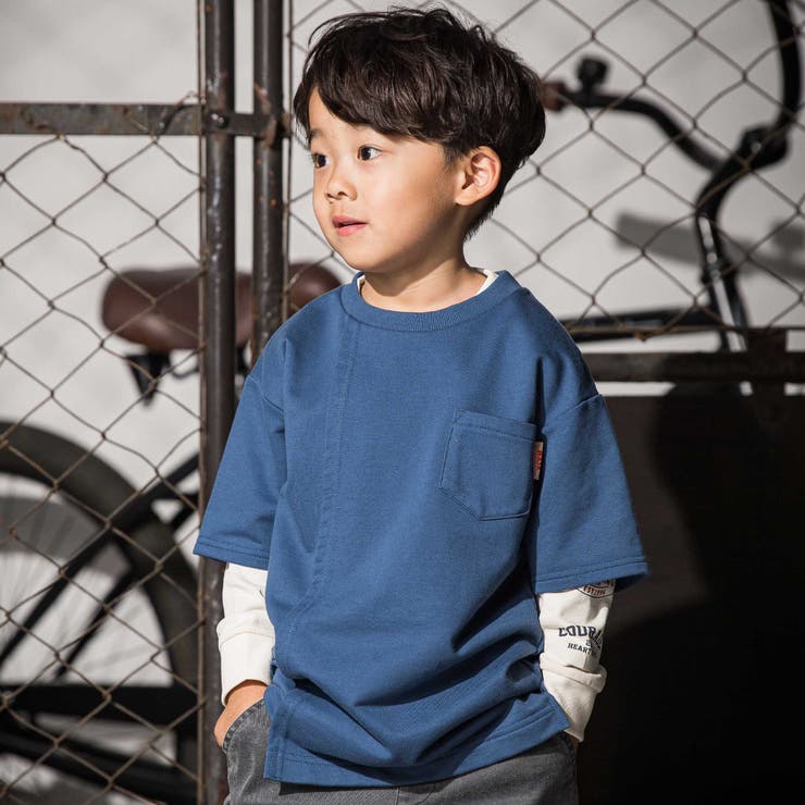 ブルー | アシンメトリー重ね着風BIGミニ裏毛＆ロングTシャツセット(110~160cm) | WASK