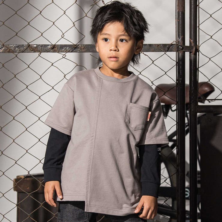 グレー | アシンメトリー重ね着風BIGミニ裏毛＆ロングTシャツセット(110~160cm) | WASK