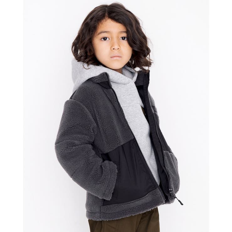 グレー | ボア ナイロンツイル 切り替え 中綿 ジャケット (100~160cm) | WASK