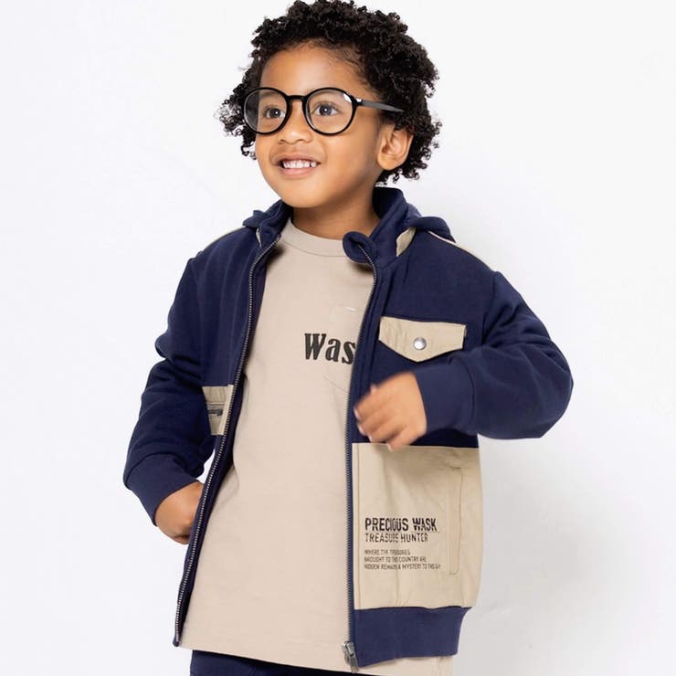 ネイビー | エステル裏起毛リップストップポケットパーカー(100~160cm) | WASK