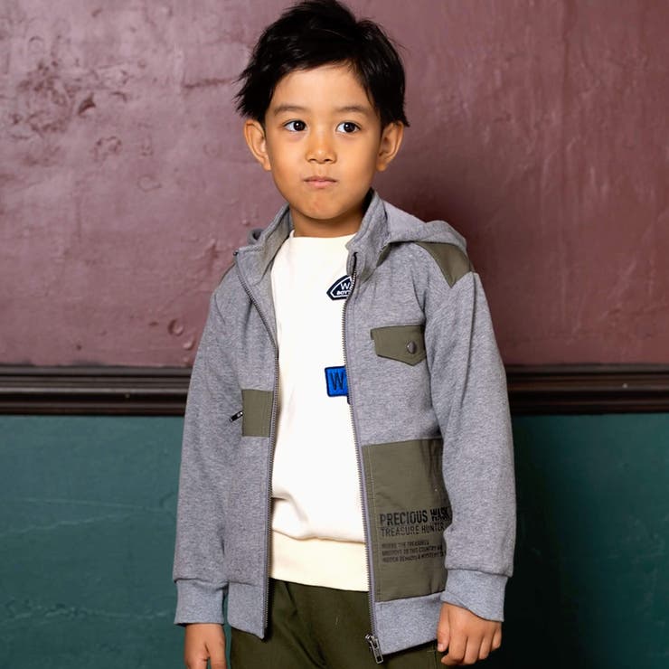 グレー | エステル裏起毛リップストップポケットパーカー(100~160cm) | WASK