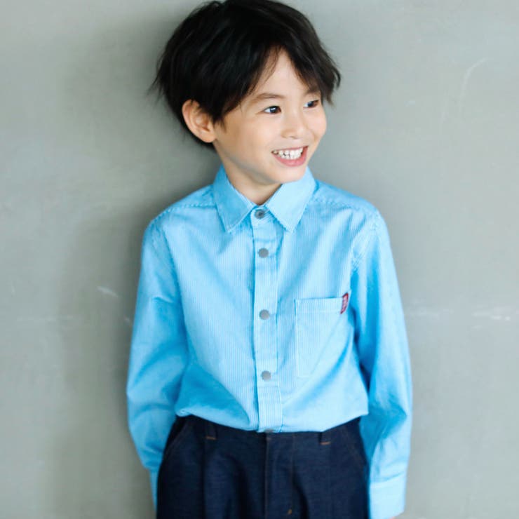 ブルー系 | カラー織ネームストライプシャツ(110~160cm) | WASK
