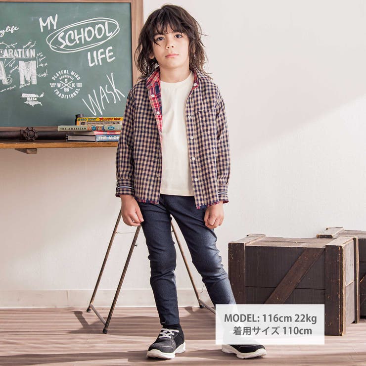 チェック柄リバーシブルガーゼシャツ(100~160cm)[品番