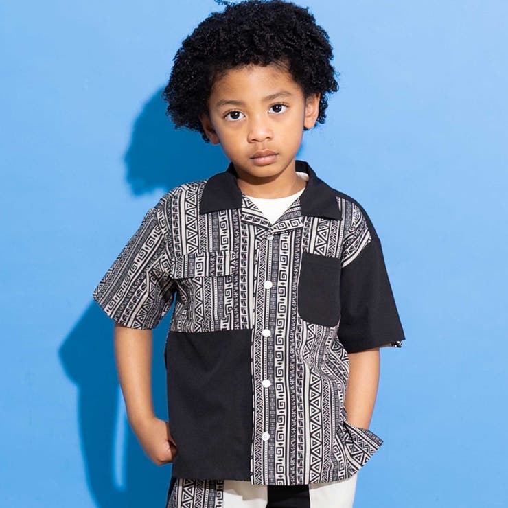 【お揃い】ネイティブ柄切り替えアロハウェザーシャツ(100~160cm) | WASK | 詳細画像1 