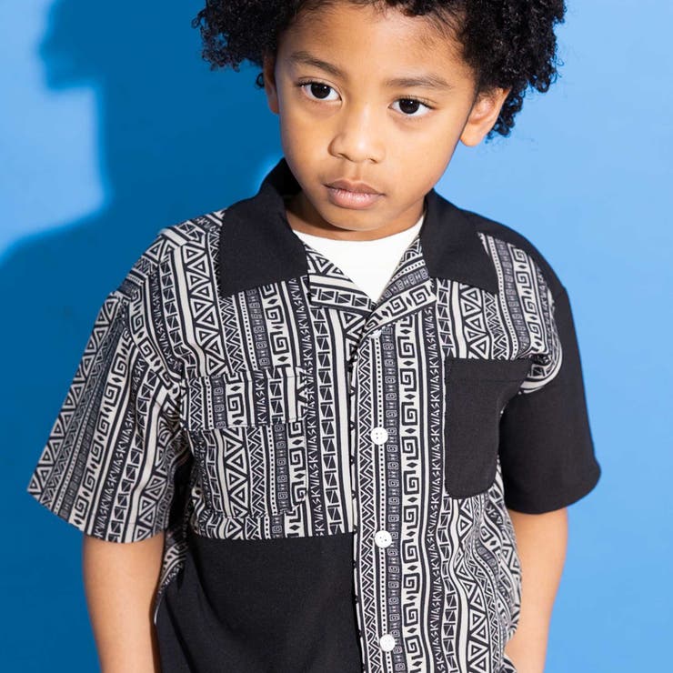 【お揃い】ネイティブ柄切り替えアロハウェザーシャツ(100~160cm) | WASK | 詳細画像4 