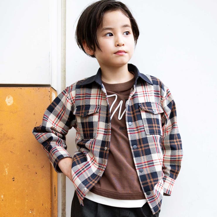 配色胸ポケットカルゼチェックシャツ(100~160cm) | WASK | 詳細画像1