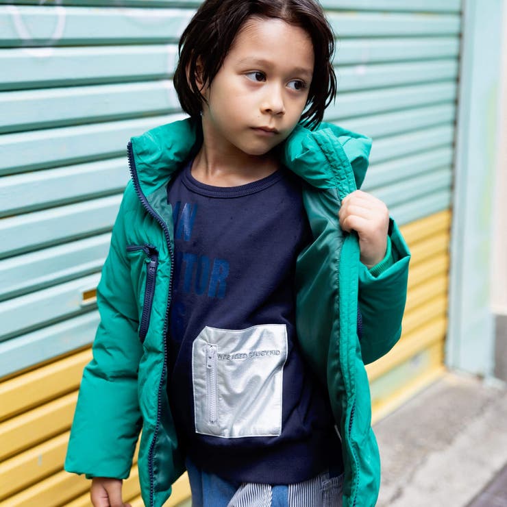 シルバー合皮ポケットロゴ裏起毛トレーナー(100~160cm) | WASK | 詳細画像4 