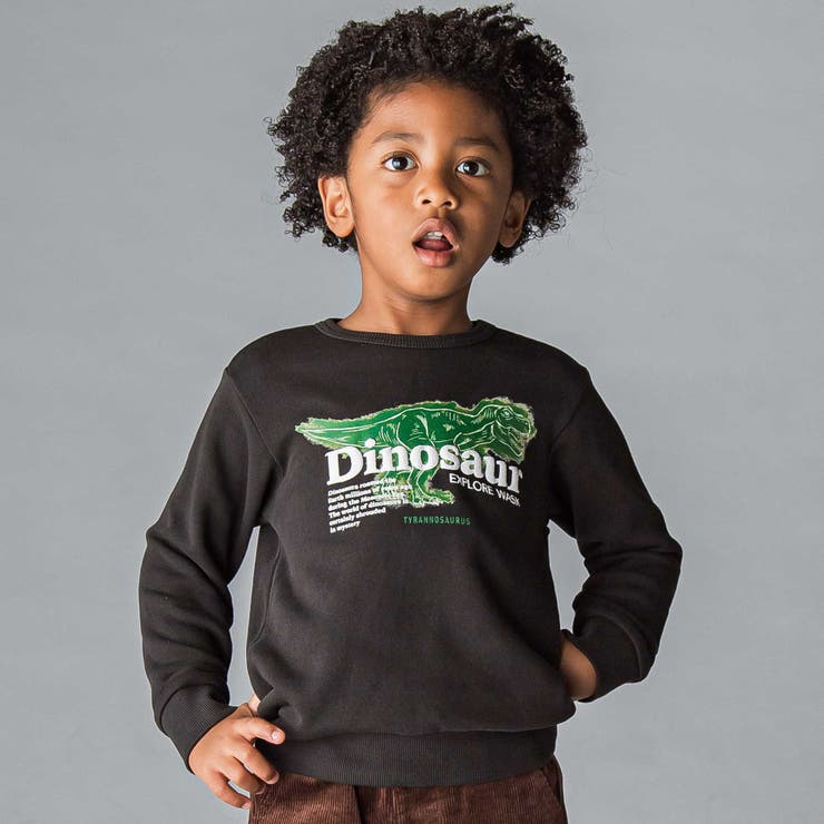 ブラック | 恐竜プリントトレーナー(100~160cm) | WASK