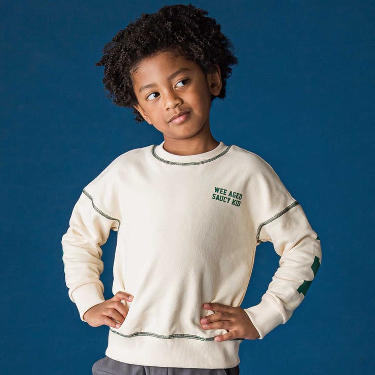 オフホワイト | ロゴプリント配色ステッチBIGトレーナー(110~160cm) | WASK