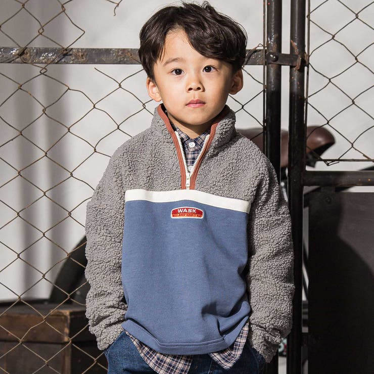 ブルー | ボア切り替えハーフジップトレーナー(110~160cm) | WASK