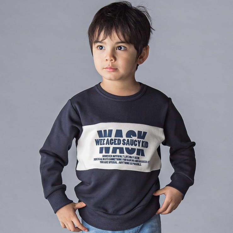 バイカラーロゴ裏毛トレーナー(100~160cm) | WASK | 詳細画像1 