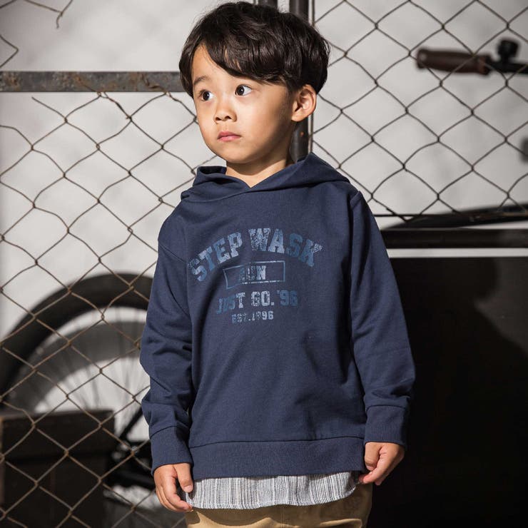 シャツレイヤードカレッジロゴフーディ(110~160cm) | WASK | 詳細画像1 