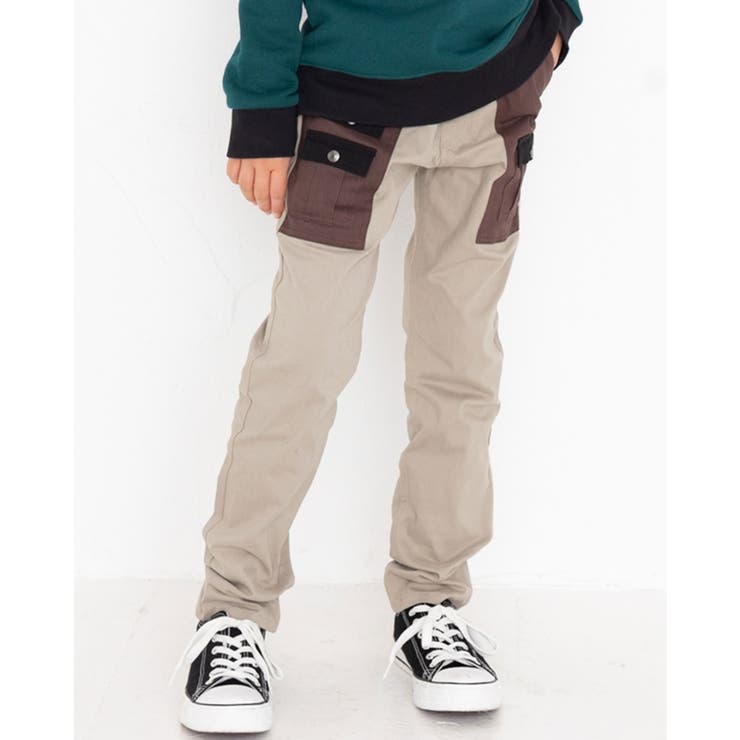 ベージュ | ポケット 配色 サテン スキニー ロング パンツ (100~160cm) | WASK