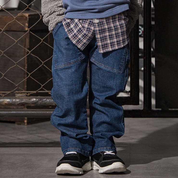 ネイビー | アウトポケットストレッチデニムパンツ(110~160cm) | WASK