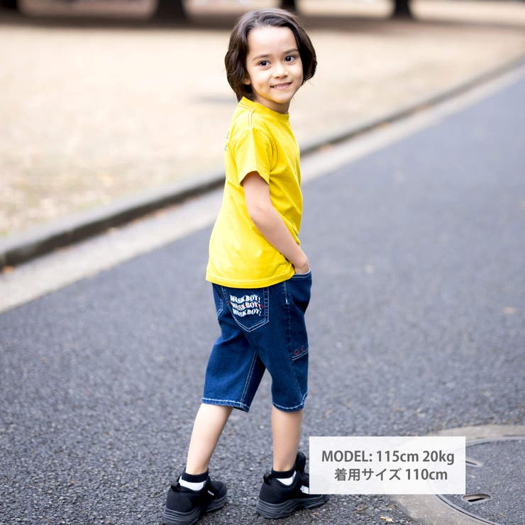 6分丈ロゴ刺しゅうストレッチデニムパンツ(100~160cm)[品番